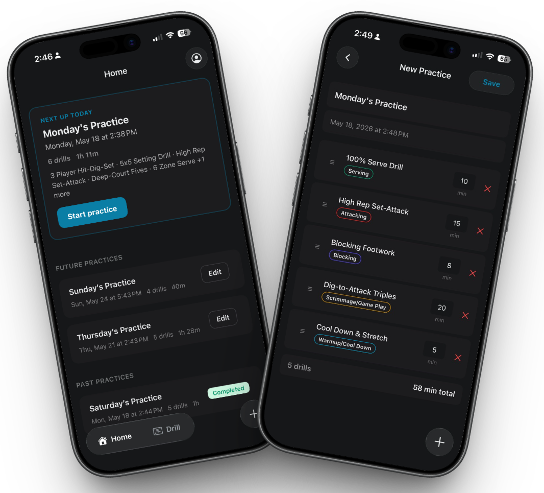 SoloCoach home screen and practice planning interface