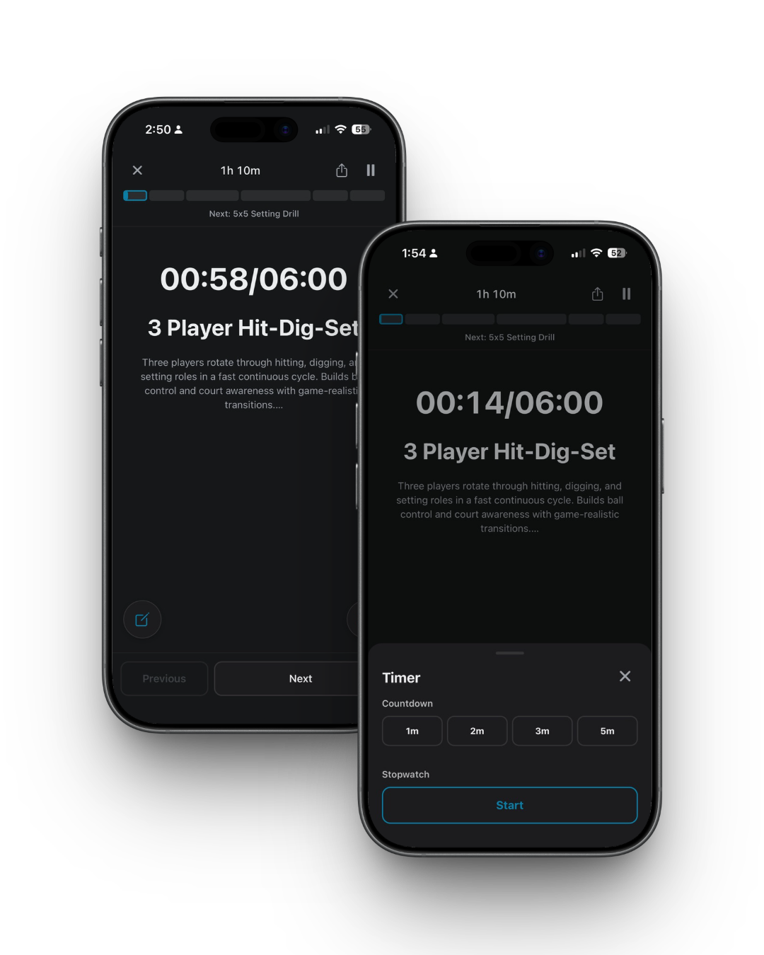 SoloCoach live run screen with countdown timer and next drill